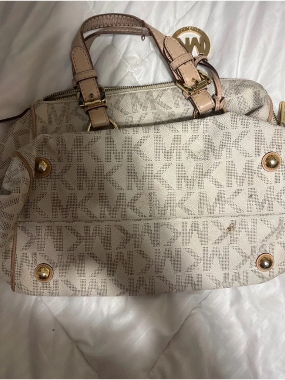 Michael Kors Cream Satchel with Blush Trim and Gold Hardware